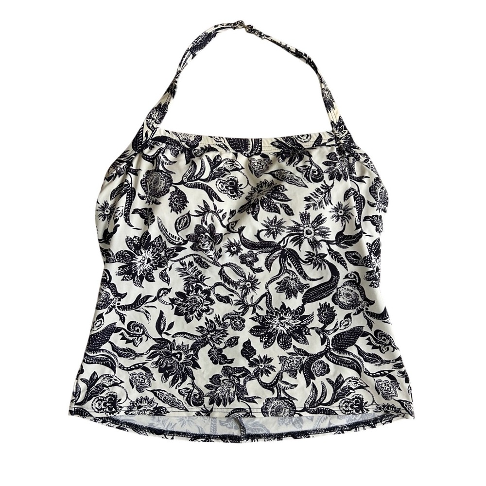 Lands End Womens Navy White Floral Halter Tankini Top Swimwear Size 8‎